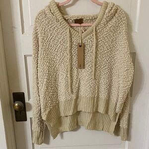 POL Cream Textured Hooded V-Neck Sweater Oversized Check Measurements